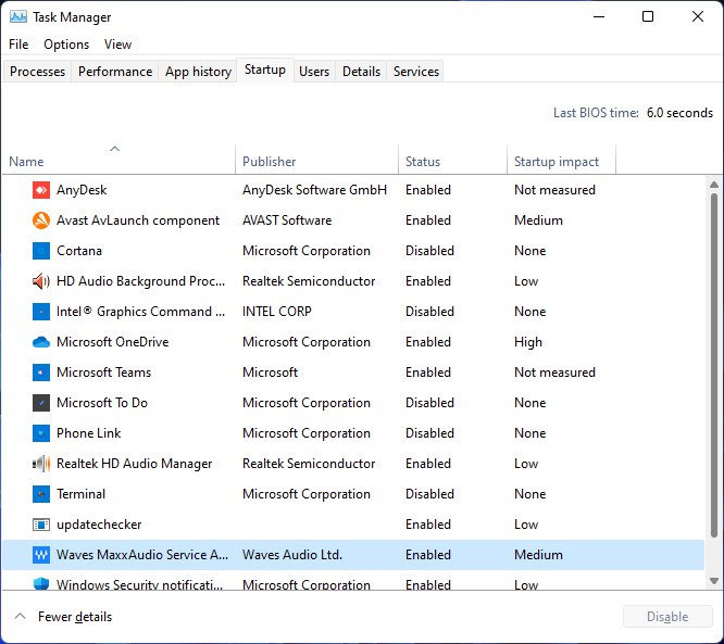 Task Manager Startup option on windows 11