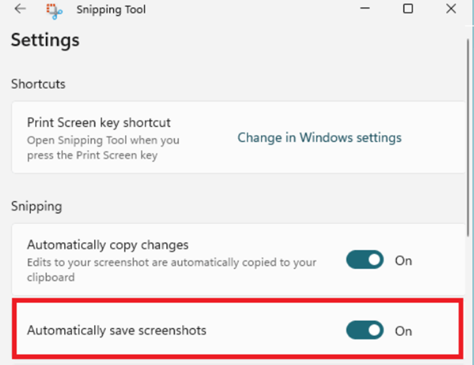 Switching Autosave option for Snipping Tool