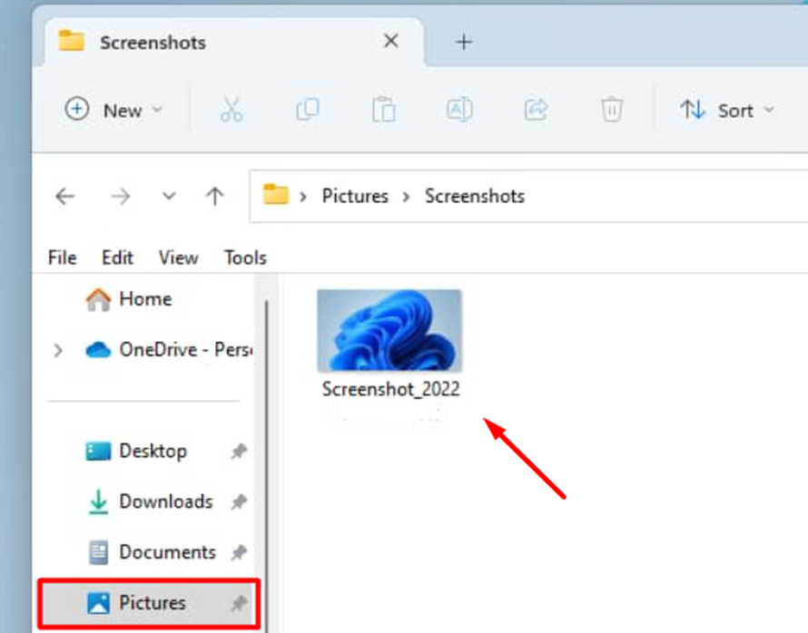 Accessing Screenshots from the Pictures folder in Windows 11