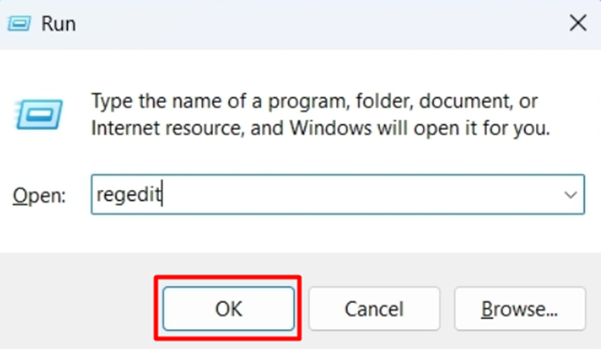 Opening Windows Registry via Run in Windows 11