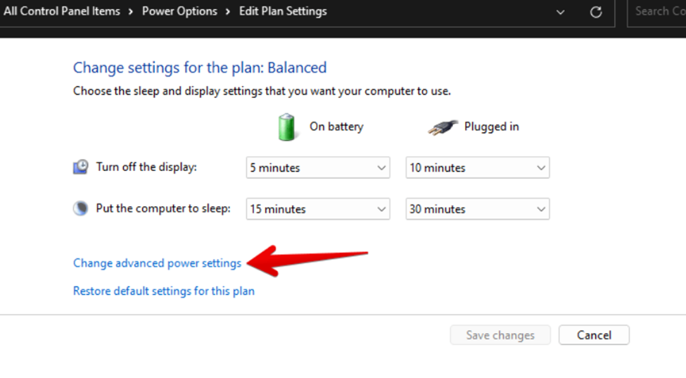 Changing Advance Power Settings in Windows 11