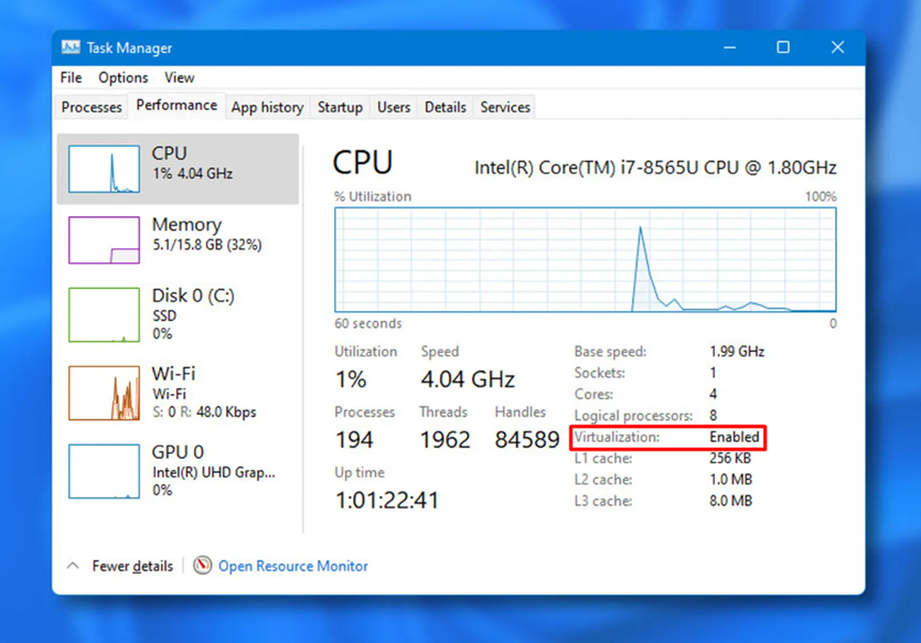 Checking CPU Virtualization in Windows 11