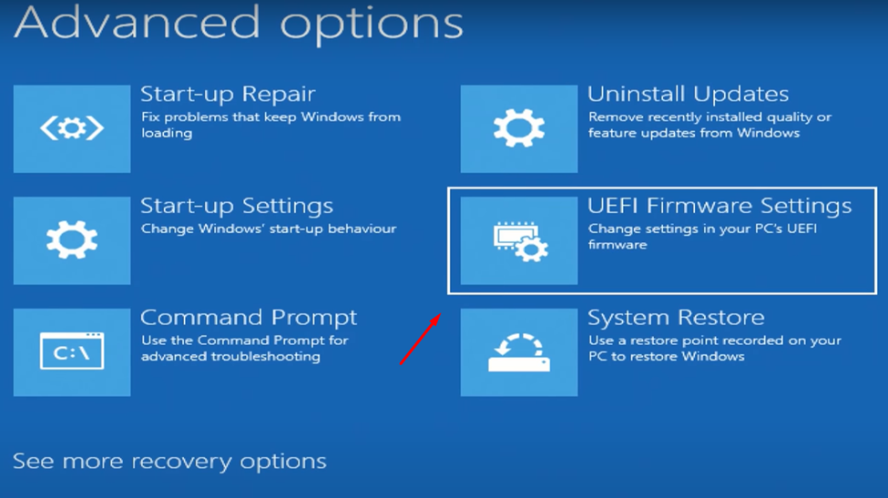 Entering UEFI Settings from Advance Options