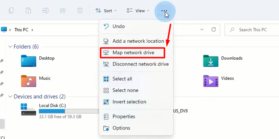 Selecting Map Network Drive from This PC