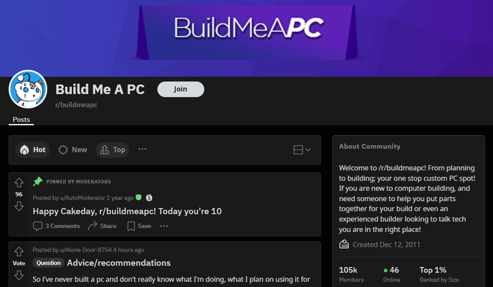 Build Me A PC on Reddit