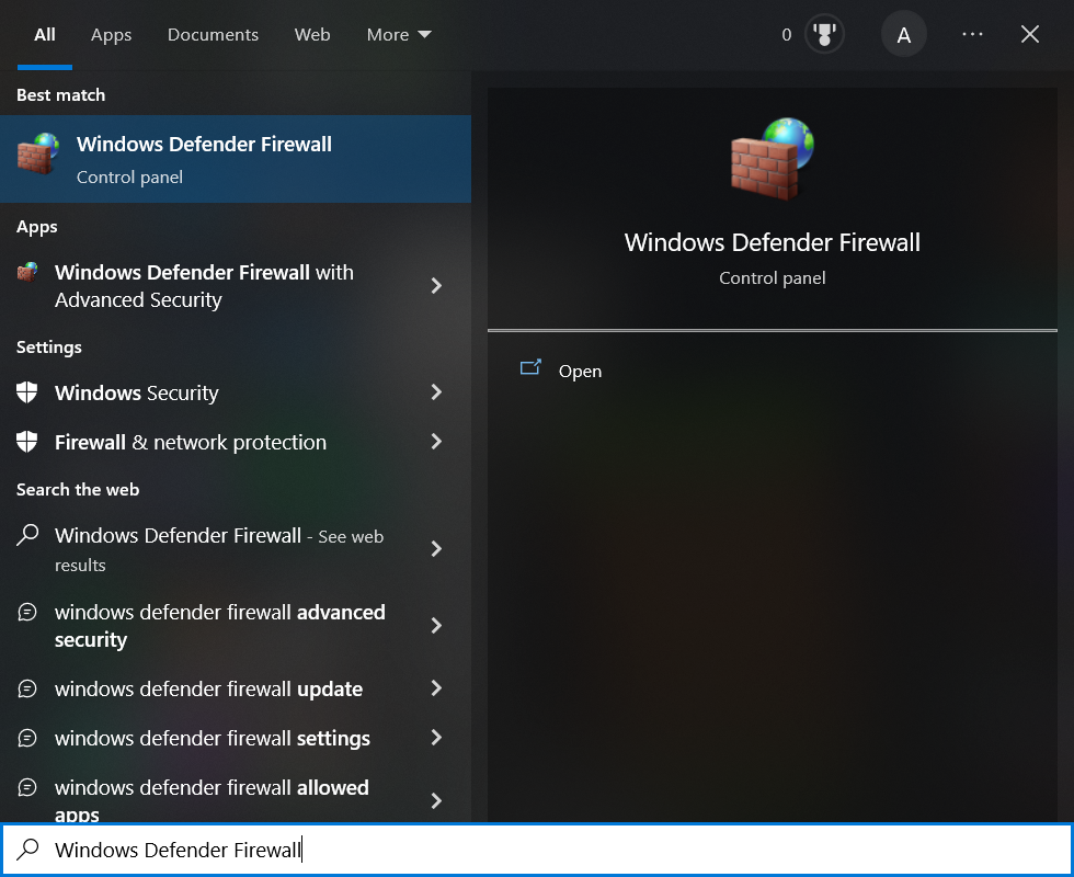 Windows Defender Firewall on Windows 10