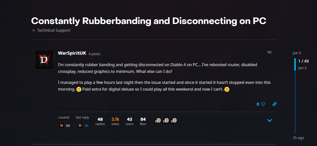 diablo 4 forum about rubberbanding issue