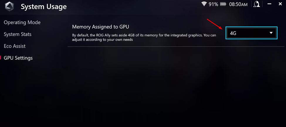 Changing GPU VRAM on ROG Ally