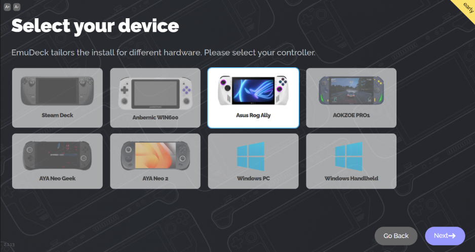 Selecting Asus ROG Ally console in emulator confuguration