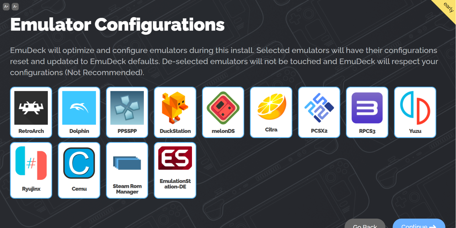 Selecting Emulators to install on Asus ROG Ally via EmuDeck