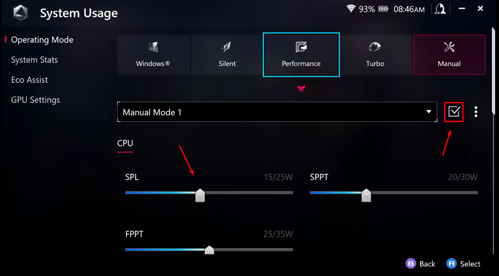 Changing Operating Mode on Asus ROG Ally
