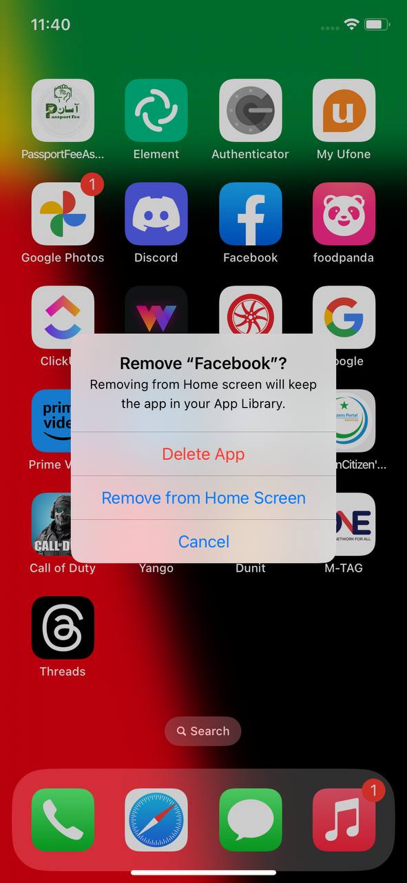Delete app on facebook