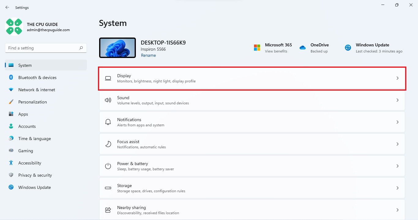 Display setting on windows 11