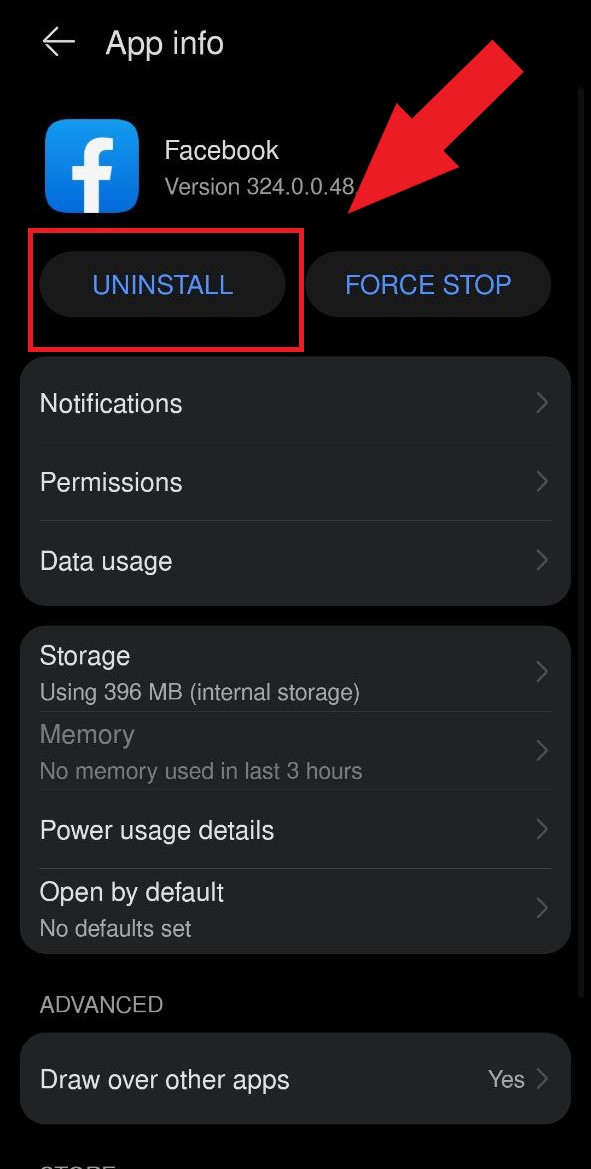 Uninstall facebook app