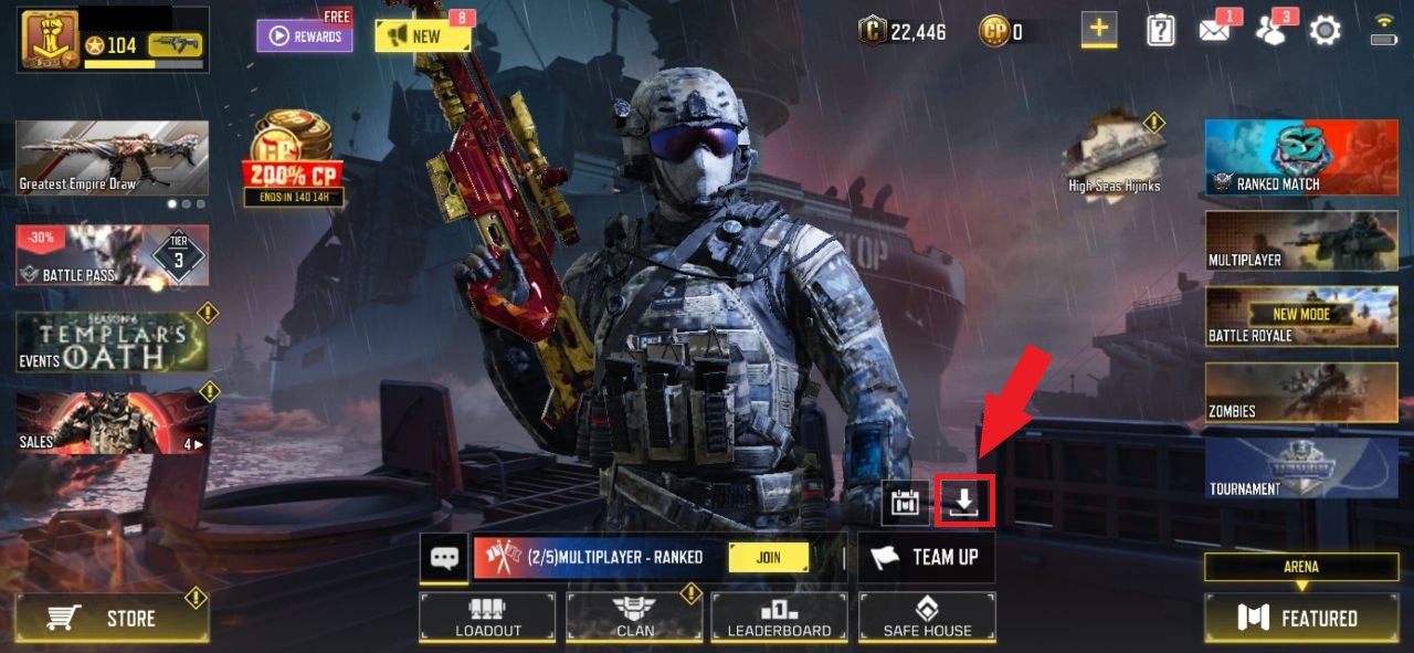 download manager button on COD Mobile 2