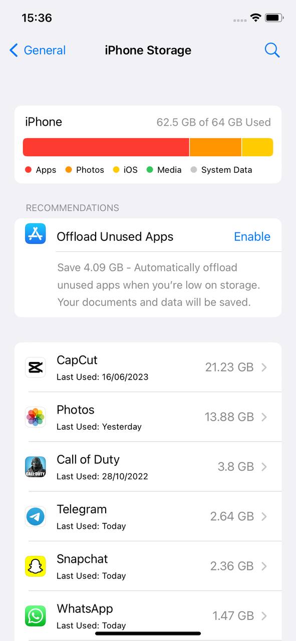 iPhone Storage option