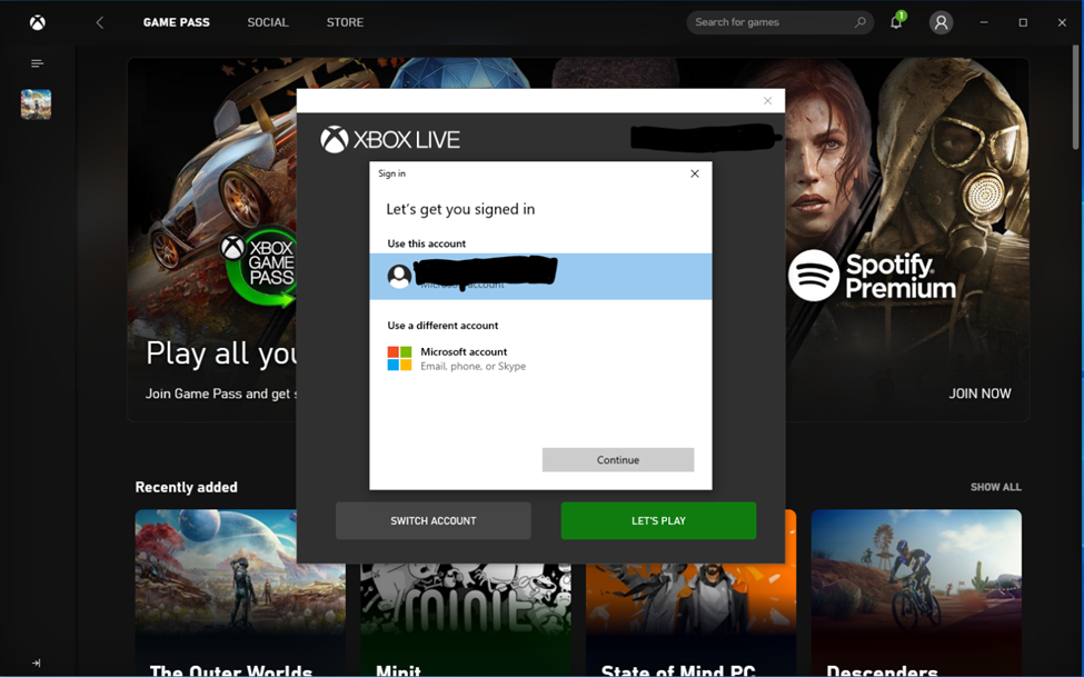Signing in to Xbox Game Pass on Asus ROG Ally
