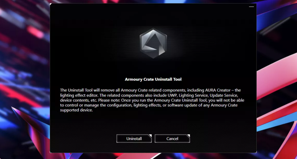 Running Armoury Crate Uninstaller on Asus ROG Ally