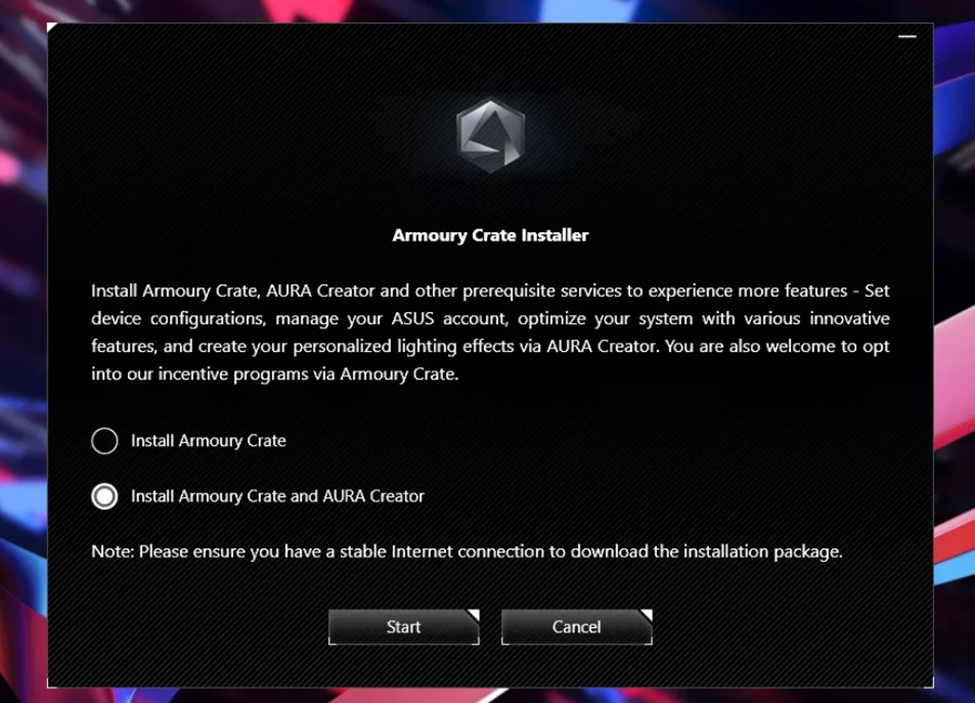 Running Armoury Crate installer on Asus ROG Ally