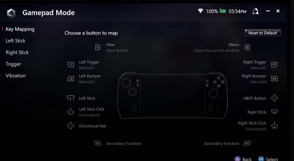 Button Mapping in Asus ROG Ally Gamepad Mode