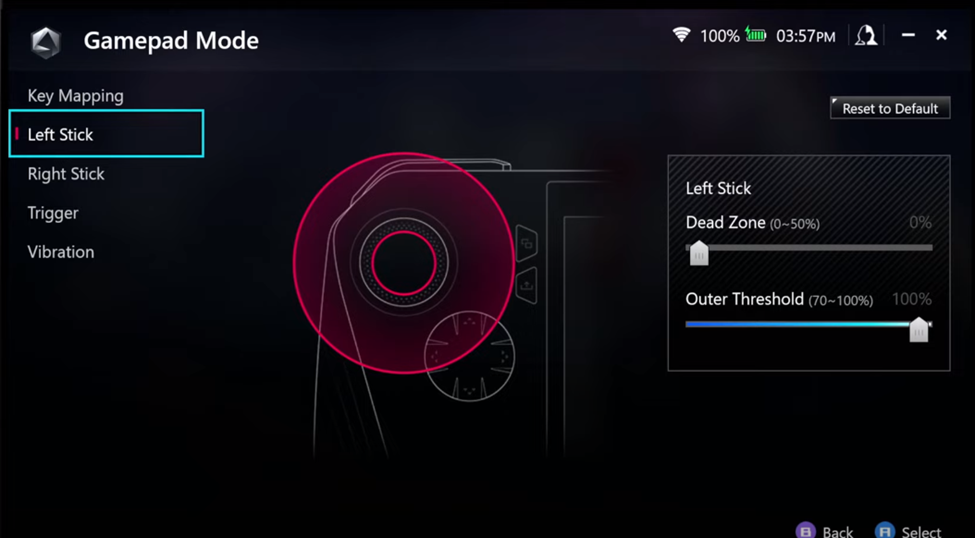 Joystick Settings in Asus ROG Ally Gamepad Mode