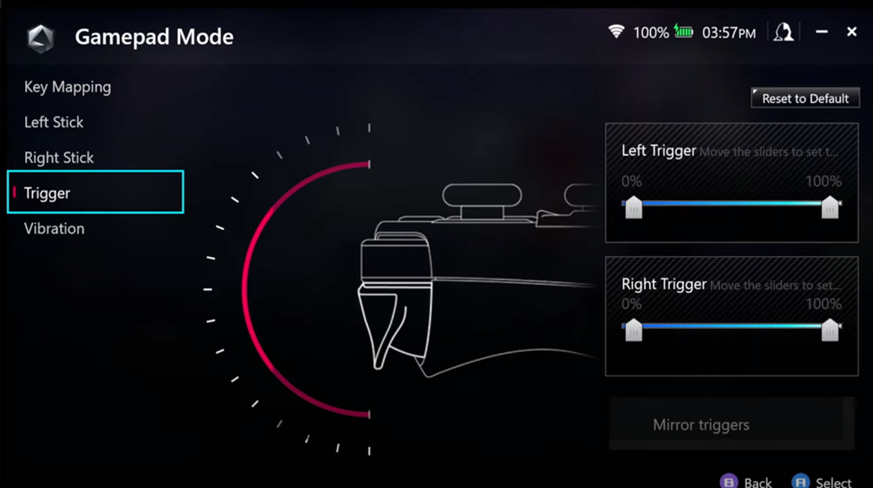 Trigger Sensitivity in Gamepad Mode