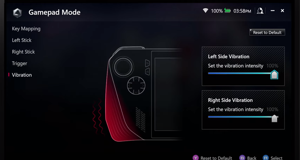 Vibration Settings in Asus ROG Ally Gamepad Mode