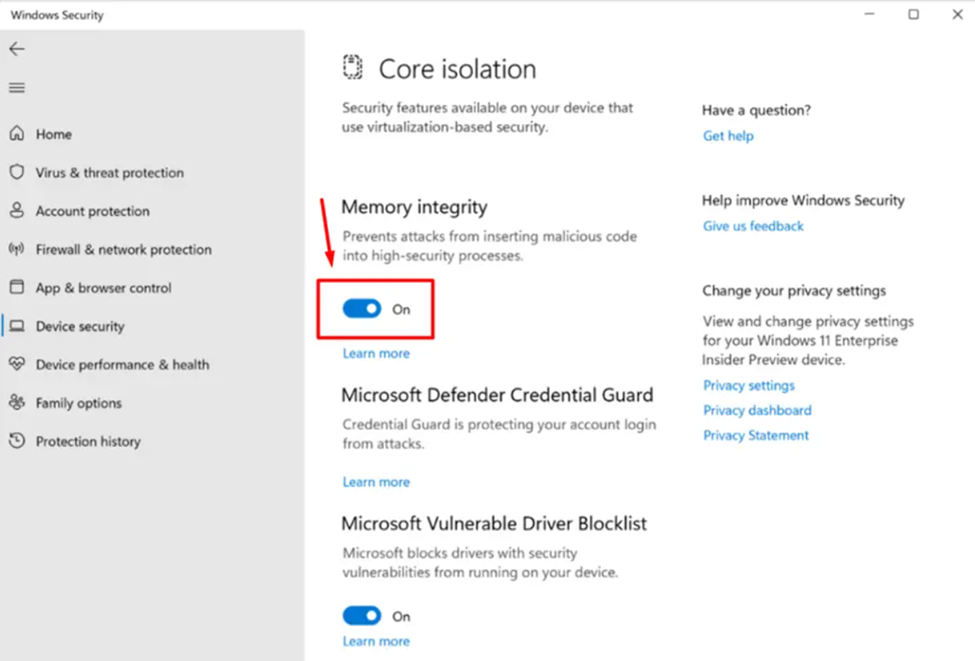 Disabling Core Isolation on Asus ROG Ally