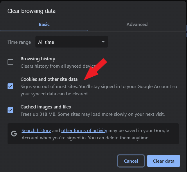Clear Browsing data on GoogleChrome 1