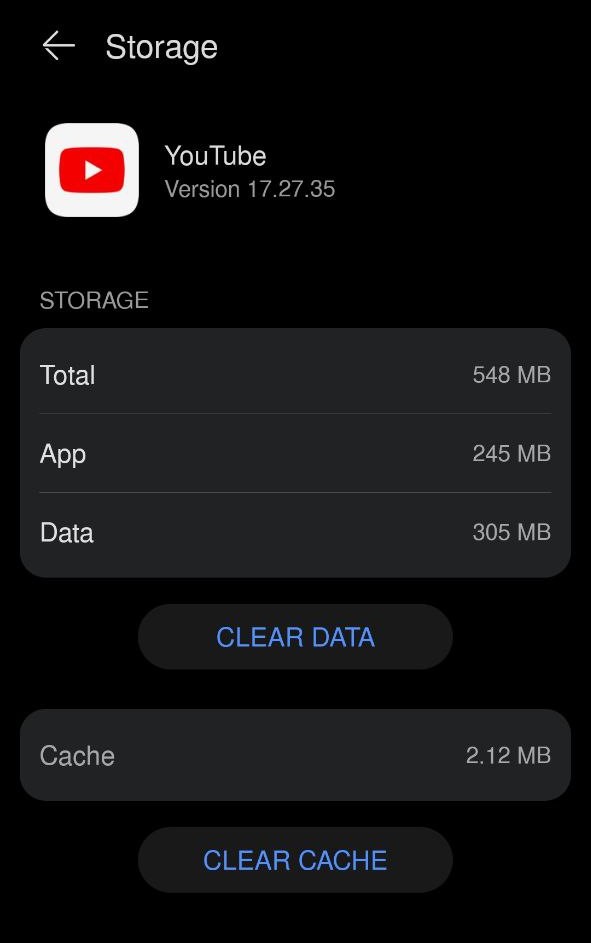 Clear cache of youtube app