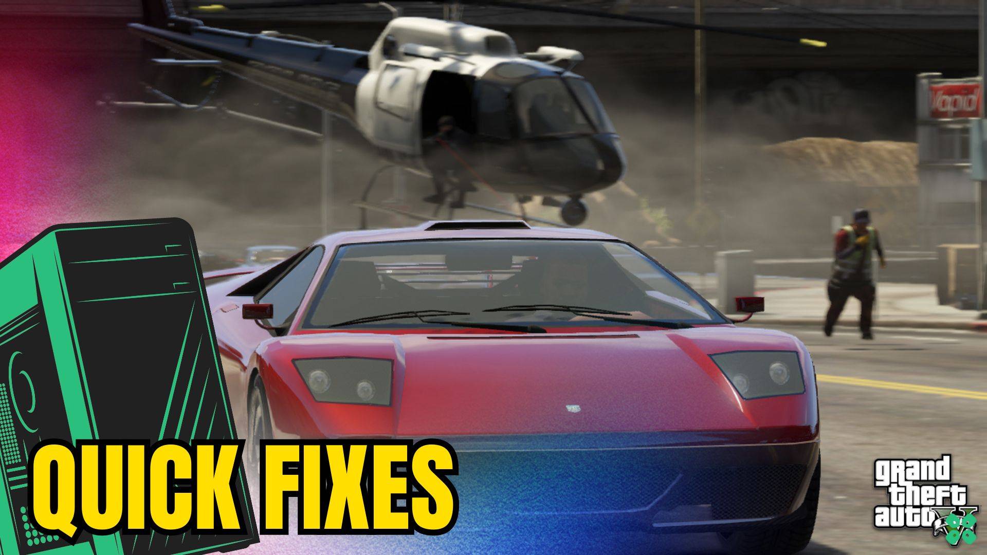 Artwork of Grand Theft Auto V and its fix of lagging by TCG