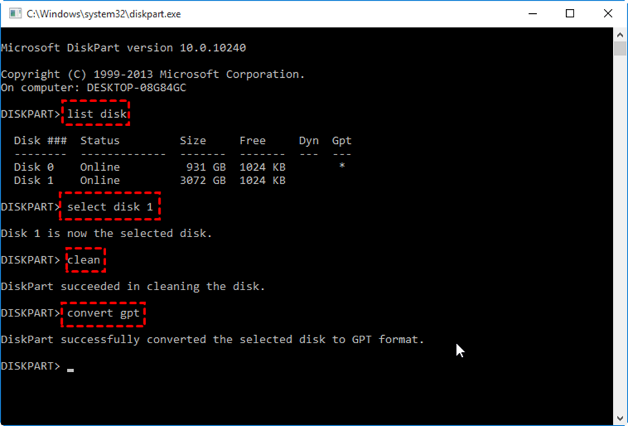 Changing Disk Partition Style via Command Prompt