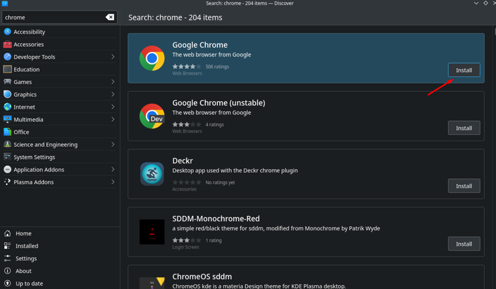 Downloading Google Chrome from Discover Store