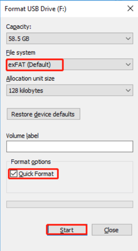 Formatting USB Drive in exFAT Format