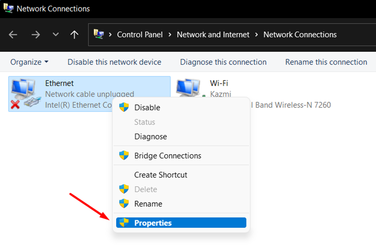 Accessing Ethernet Properties on Windows 11