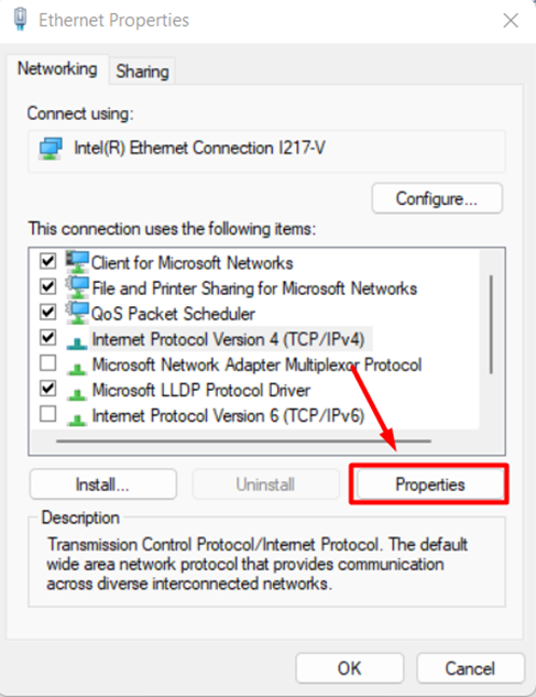 Accessing IPV4 Ethernet Properties on Windows 11