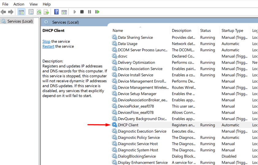 Checking DHCP Client on Windows
