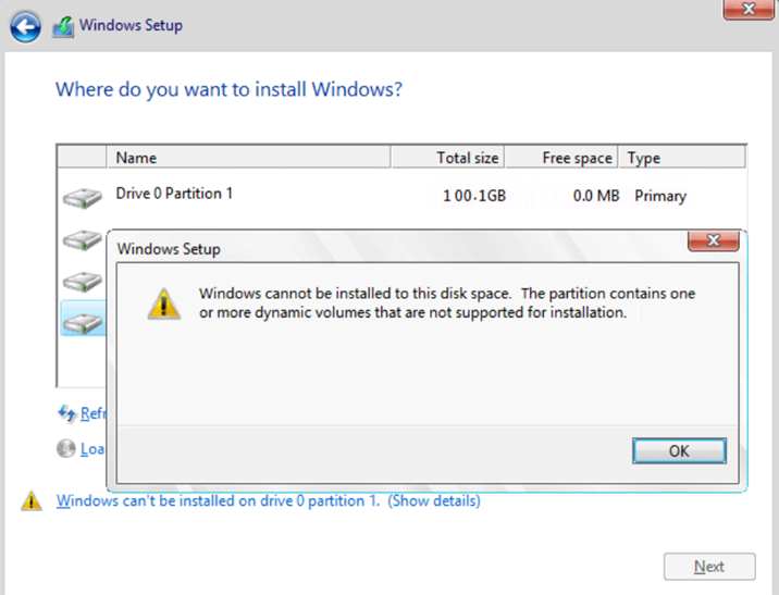Windows cannot be installed to this disk. The selected disk is of the GPT partition style error