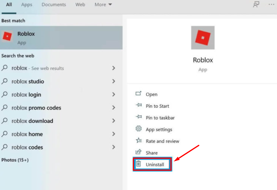 Uninstalling Roblox on PC