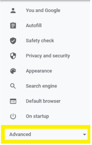 Accessing Advanced Settings in Internet Browser