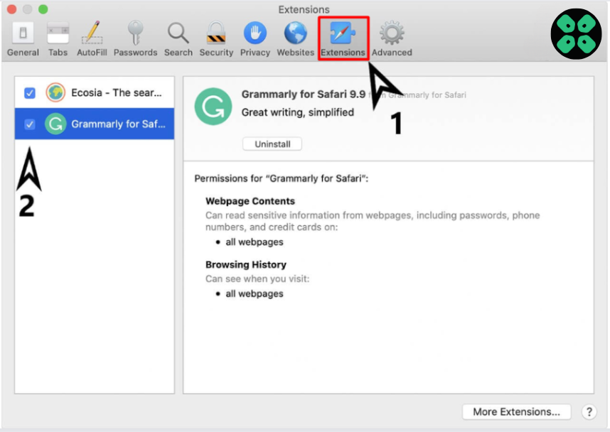 Enabling Extensions in Safari Browser