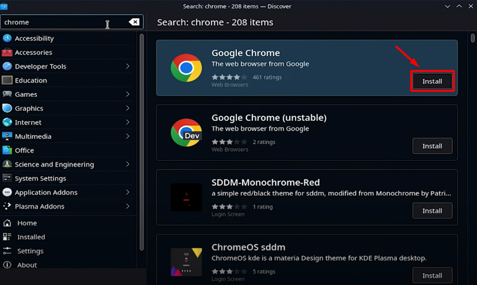 Downloading Chrome on Discover Store
