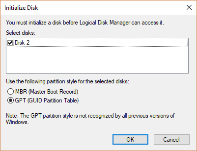 Initializing Disk on Windows 11