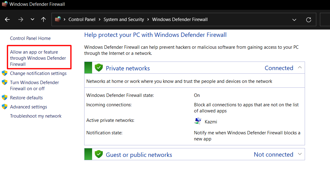 Checking Applications from Windows Firewall