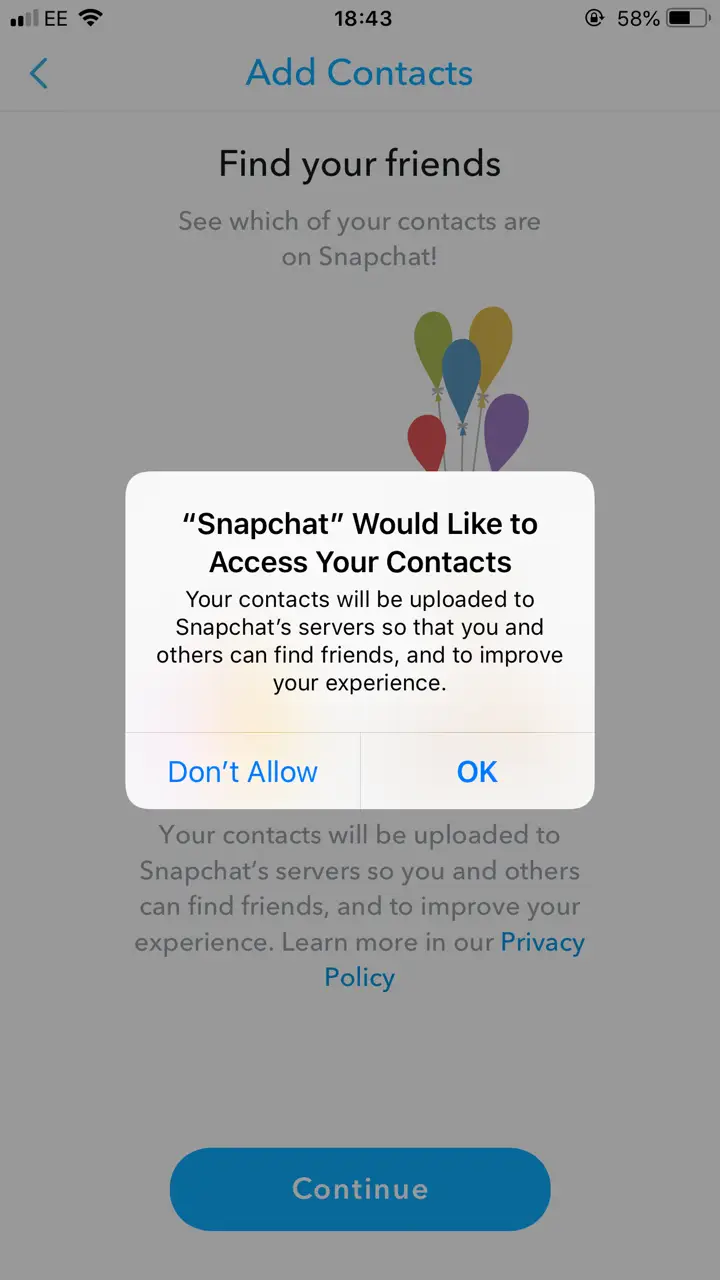 Allowing Snapchat to Access Contact to Fix snapchat contacts not showing issue