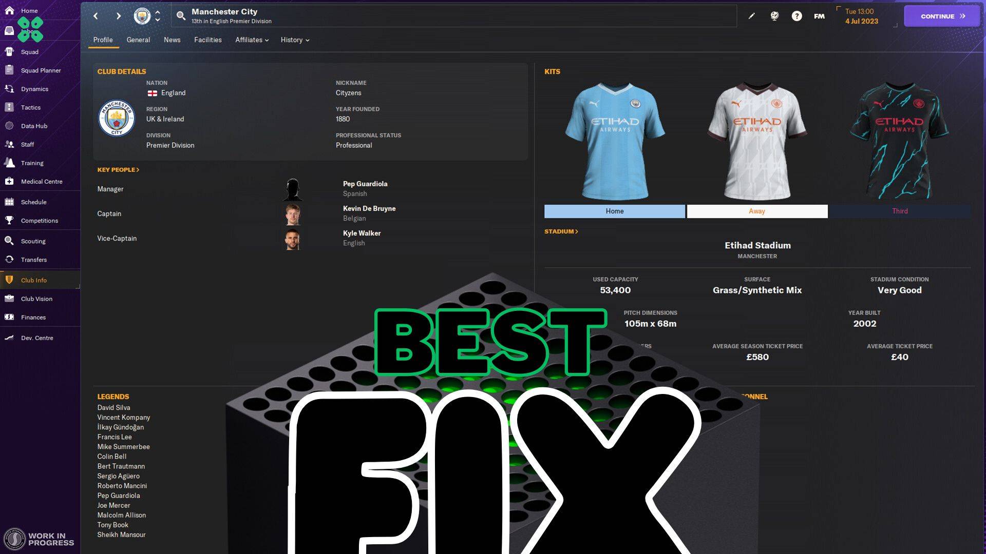 Artwork of Football Manager 2024 and its fix of crashing by TCG