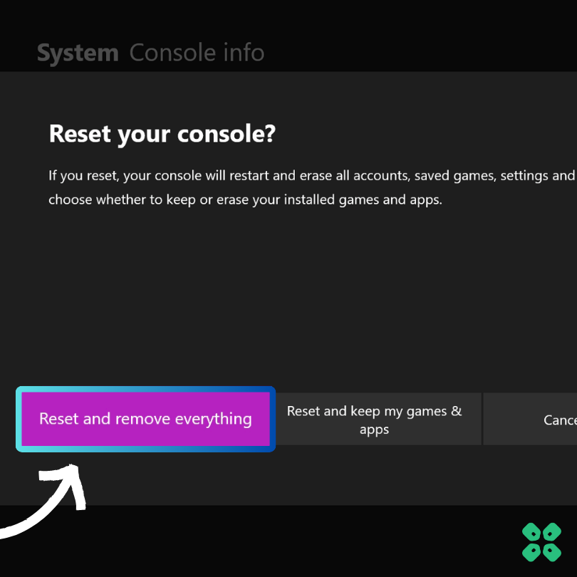 reset and remove everything from xbox console to fix Wildmender locking up