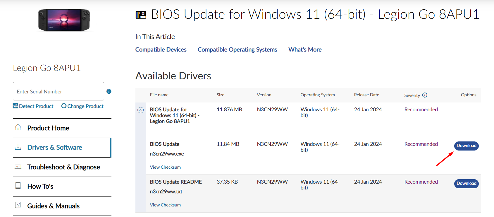 Downloading Latest BIOS Update for Lenovo Legion Go