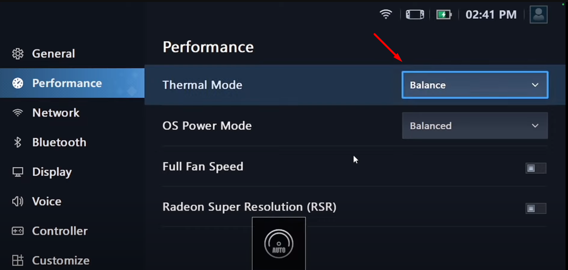 Selecting Thermal Mode Lenovo Legion Go