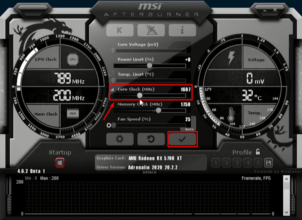 Underclocking GPU Core Clock with MSI Afterburner